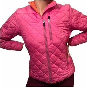 Lands’s End Primaloft pink quilted puff jacket coat. Like New! Size L (14-16)